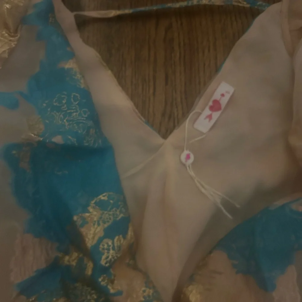 Buddy Love Turquoise Pink Gold Floral Satin Blouse - Picture 6 of 6